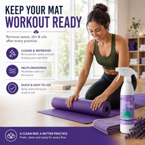Fresh Mat Yoga Mat Cleaner Spray - Natural Deodorizing Cleaner for Yoga Mats & Fitness Equipment - No-Rinse, Residue-Free Formula with Witch Hazel & Essential Oil, Peaceful Lavender (24 fl oz). - size: 24 Fl Oz (Pack of 1)