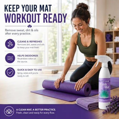 Fresh Mat Yoga Mat Cleaner Spray - Natural Deodorizing Cleaner for Yoga Mats & Fitness Equipment - No-Rinse, Residue-Free Formula with Witch Hazel & Essential Oil, Peaceful Lavender (12 fl oz). - size: 12 Fl Oz (Pack of 1)