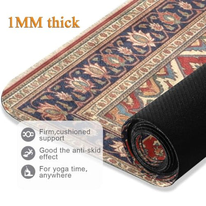 Kigai Travel Yoga Mat 71" x 24" Non Slip Natural Rubber Foldable Exercise Mat Ultra Thin 1.5mm Lightweight for Fitness, Pilates & Home Workout, Persian Design