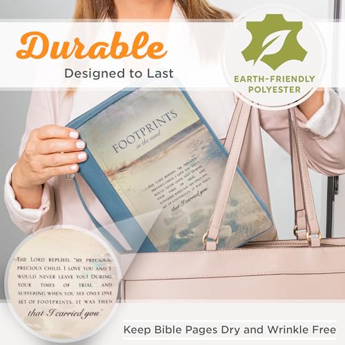 Christian Art Gifts Men/Women's Bible Cover Footprints, Blue Poly Canvas, Medium - color: Blue/Footprints, size: Medium