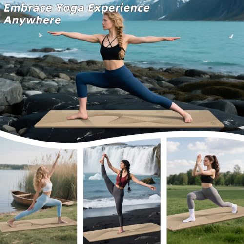 ILILI Exercise Mat 72''x25''×0.3''(8MM) | Compact Eco Friendly TPE Yoga Mat for Pilates & Fitness, Tear Resistant with Carry Strap for Home Gym Studio Stretching - color: Beige