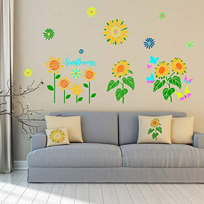 Tenare 9 Pieces Reusable Painting Stencil Plastic Paint Stencils Summer Pattern Drawing Templates Reusable Craft for Painting(Sunflowers) - style: Sunflowers