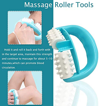 Cellulite Massage, Manual Roller Massages with Two-Wheel Handle,Relax Muscles to Relieve Stress,Increases Blood Circulation,Apply to Arm/Shoulder/Leg/Back/Buttocks/Abdomen(Blue)