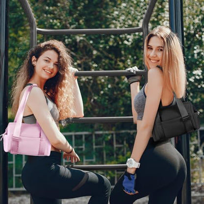 Mini Gym Bag for Women Girls Small Gym Tote Bag with Wet Compartment Waterproof Travel Duffle Bag Cute Workout Sport Bag - color: Black-12in