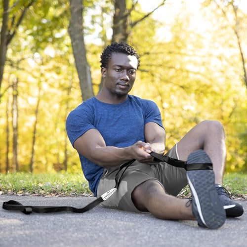 OPTP The Original Stretch Out Strap XL with Exercise Book, Made in the USA | Stretch Out Strap for physical therapy, yoga stretching strap or knee therapy strap, 10 loops, 7'5" long durable woven strap