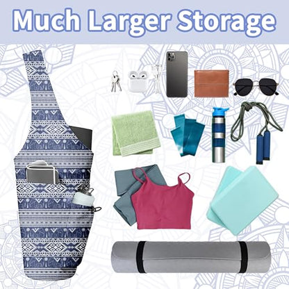 Yoga Bag for Women, Large Yoga Mat Bag Tote Carrier with Wet Dry Pocket | Water Bottle Holder & Adjustable Strap, Fits 1/2" Thick Yoga Mat for Gym, Pilates, Travel, Work - color: Blue Boho Elephant