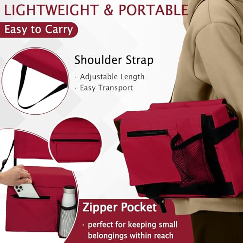 2pcs Stadium Seat for Bleachers with Back Support，Portable Bleacher Chairs with Back and Cushion，Includes Shoulder Strap and Cup Holder - color: Maroon,2 Pack