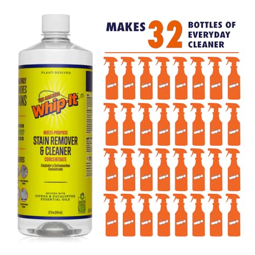 Whip It Cleaner, Multi Purpose Stain Remover CONCENTRATE, Makes 32 Bottles, Plant Based Enzyme Cleaner, Cleaning Food, Grease, Coffee, Wine, Baby Stains, pet stains, Over 500 uses, Made in USA, 32 OZ