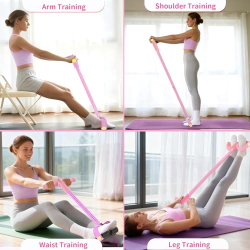 Pedal Resistance Band with Handle, Durable 6-Tube Exercise Bands - color: Pink