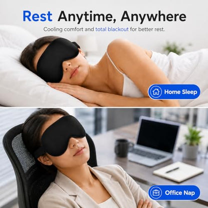 Cooling Sleep Mask with Mulberry Silk Surface & Removable Gel Pack - color: Cooling Navy Blue