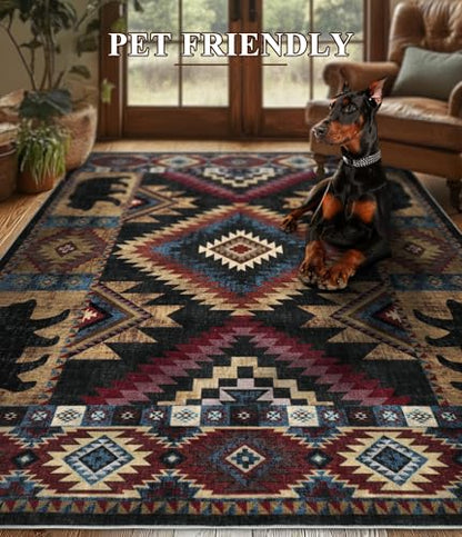 YIHOUSE Washable Western Cabin Area Rugs 4x6 Brown - color: Bear, size: 4'x6' (Rectangular)
