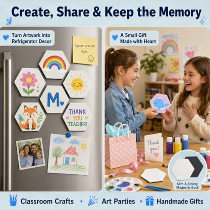15 Pack Hexagon Magnetic Canvas Panels, 3 Inch Mini Painting Boards | Paint, dry and display as refrigerator decor for classroom crafts, art parties and handmade gifts for friends or classmates. - style: Hexagonal-15pcs