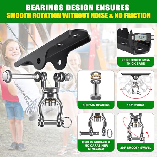2Pack 360° Swivel Ceiling Swing Hanger with Bearing Ceiling Swing Mount | Stainless Steel Hanging Chair Hanger Swing Hardware for Hammock Chairs, Porch Swing, Aerial Silks, Gymnast Ring, Heavy Bag - color: 360° Bearing Swivel Hanger ( 2 Pack ) - Black Bas