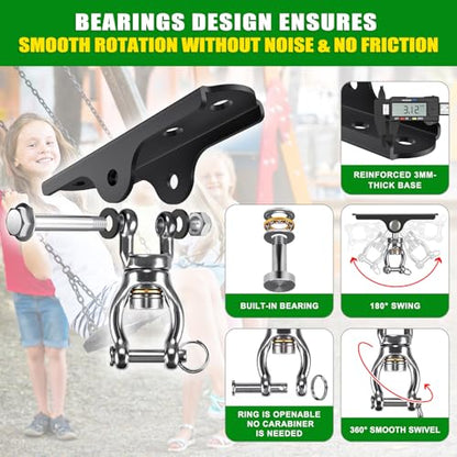 2Pack 360° Swivel Ceiling Swing Hanger with Bearing Ceiling Swing Mount | Stainless Steel Hanging Chair Hanger Swing Hardware for Hammock Chairs, Porch Swing, Aerial Silks, Gymnast Ring, Heavy Bag - color: 360° Bearing Swivel Hanger ( 2 Pack ) - Black Bas