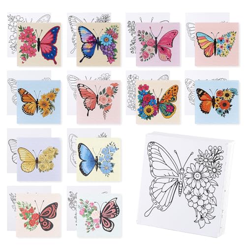 12 Packs Butterfly Pre Drawn Canvas to Paint, Pre Printed Canvas for Painting, Pre Stretched Canvas Outline Painting Boards for Beginners, Students, Party Favors(4 * 4in) - color: butterfly
