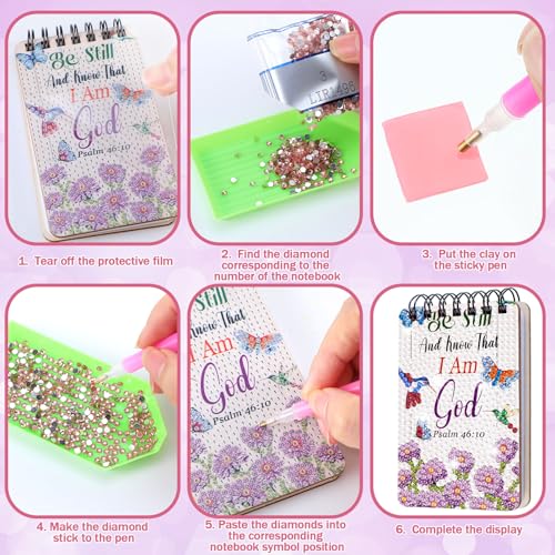 Fuyoooo 12 Pcs Bible Verse Diamond Art Notebook for Adult, 4.72 x 2.83 Inch | Bible Verse Diamond Art Kits, Christian DIY Cover Notebook Diamond Painting for Beginners, 5d Journal Notepad Accessories - style: Floral Bible