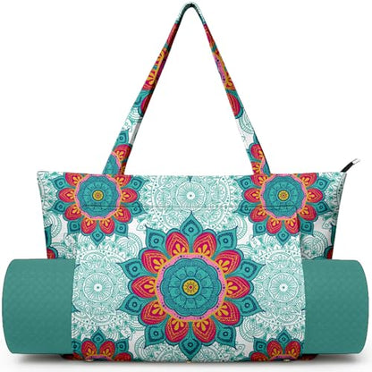 Yoga Bag for Women, Large Canvas Yoga Mat Tote Bag with Yoga Mat Carrier | Large Mat Pocket Fitness Tote for Pilates, Gym, Travel, Office & Beach - color: Light Green