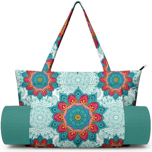 Yoga Bag for Women, Large Canvas Yoga Mat Tote Bag with Yoga Mat Carrier | Large Mat Pocket Fitness Tote for Pilates, Gym, Travel, Office & Beach - color: Light Green