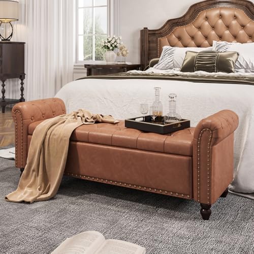 FiveWillowise 55" Bedroom Bench, End of Bed Bench with Storage, Brown - color: Brown, size: 55-inch