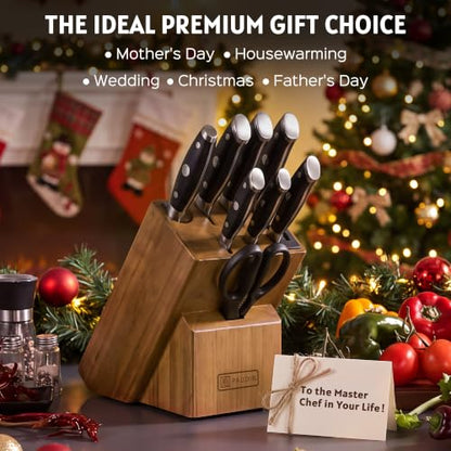 PAUDIN Knife Block Set with Built-in Sharpener, 10 PCS Dishwasher Safe German 1.4116 Steel Kitchen Knives Set, Razor Sharp Full Tang Chef Knife Set,Ergonomic G10 Handle,Gift for Women,Men,Housewarming - color: 10 PCS Knife Block Set