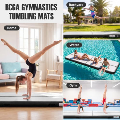 Inflatable Gymnastics Mat Air Tumble Track Tumbling Mats with Pump - color: Black, size: 10ft*3.3ft*4inch(3m*1m*10cm)
