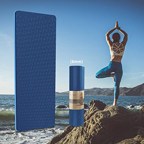 Yoga Mat 1/3" (8mm) Thick Non-Slip, Women Men Fitness & Exercise Mat, 72"Lx24"W Eco-Friendly TPE Workout Mat with Carrying Strap for Yoga, Pilates, Home Gym, Floor Exercises - color: Blue