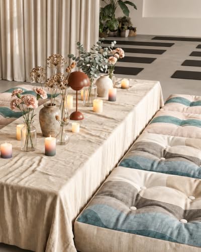 Large Floor Cushion 22x22x5", Tufted Meditation Cushion, Washable Cover - color: Beige