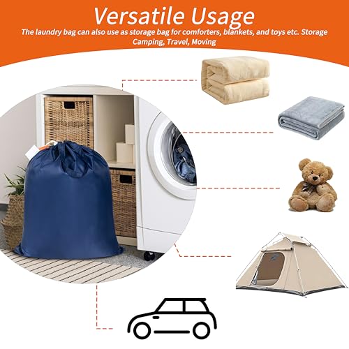 Polecasa Extra Heavy-Duty Laundry Bag with Handles, Navy, 21x24” - color: Navy, size: 21" x 24" | 1 Pack