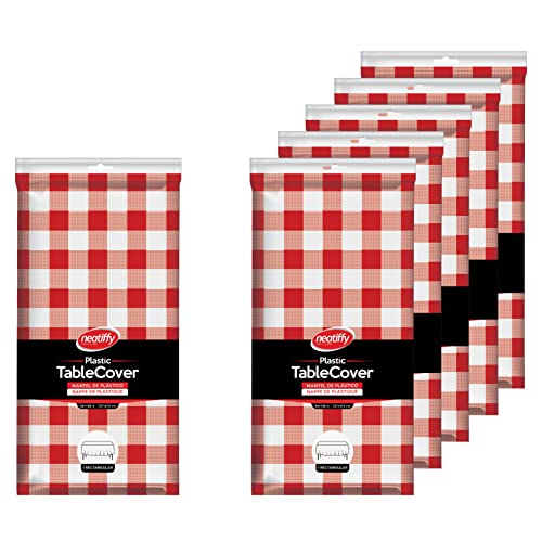 Neatiffy 54 x 108 Inch 6 Pack Rectangle Plastic Table Cloth Picnic/Camping/Party/Banquet Table Cover Disposable/Reusable Tablecloths (Red Checkered) - color: Red Checkered