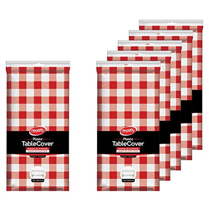 Neatiffy 54 x 108 Inch 6 Pack Rectangle Plastic Table Cloth Picnic/Camping/Party/Banquet Table Cover Disposable/Reusable Tablecloths (Red Checkered) - color: Red Checkered