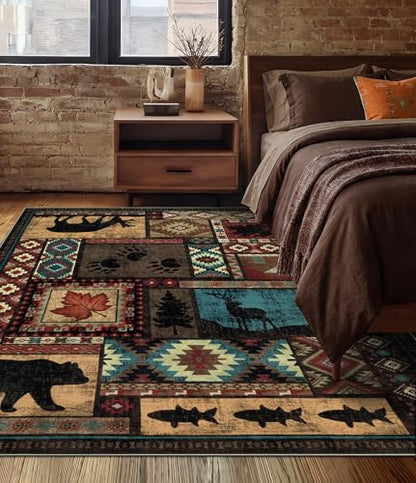YIHOUSE Washable Rustic Cabin Area Rugs 4x6 Brown - color: Brown, size: 4'x6' (Rectangular)