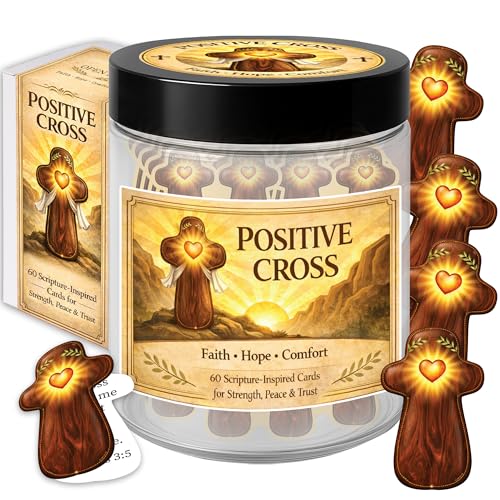 Christian Gifts for Men: Positive Cross Jar with 60 Encouragement Cards Set | Faith-Inspired Religious Present for Him, Inspirational Comfort Jar for Family and Friends, Pastor Appreciation Gifts for Men - color: KAT-K - Positive cross