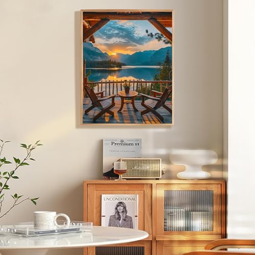 Sunset Paint by Numbers Kit for Adults Beginner, Mountain Lake Landscape Adult Paint by Number Kits on Canvas Without Frame, Acrylic Painting by Numbers for Home Decor Gift 16” W x 20”L - color: LOP0307, size: Frameless