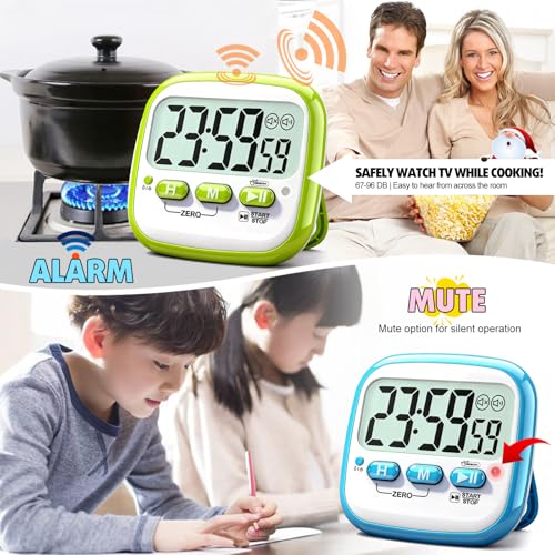 Antonki 2 Pack Classroom Timers for Kids Teachers, Magnetic Countdown Digital Kitchen Timer for Cooking, Study, Exercise, Games, Time Mangement - Loud/Silent Mode - Battery Included - color: 2* Sky Blue & Green ( Classic Pair )