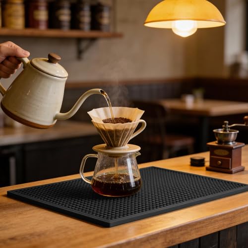 ZJWZLG Bar Mat 18"X12"(2 Pcs) Non-Slip Rubber Bar Mat, Spill Proof & Design,Easy to Clean Textured Surface for Home Bar,Coffee Station, Bartending - Protects Countertops & Glassware(Black). - color: Black, size: 18" x 12"