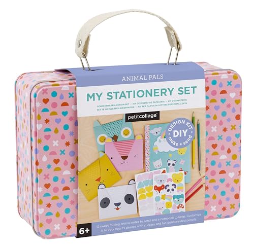 Petit Collage DIY Arts and Crafts Kit, Stationery Design – Craft Kit for Kids Includes 12 Animal Notecards, 1 Blank Journal, 2 Sticker Sheets, 4 Colored Double-Sided Pencils & Instructions - size: 20-Piece Set