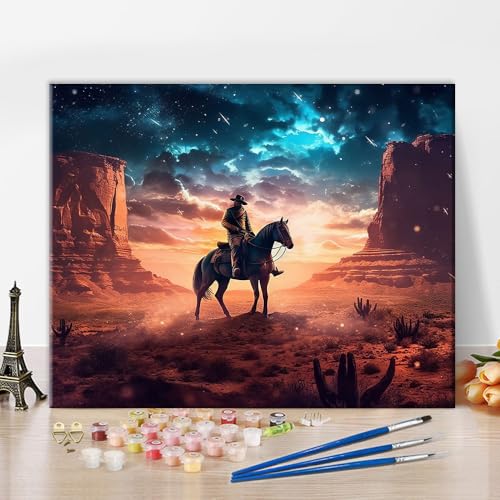 TUMOVO Western Cowboy Paint by Number Kit for Adults | western cowboy 16x20 inch unframed canvas, easy to follow, pre-numbered, no painting skills needed, acrylic paints included. - color: Cowboy