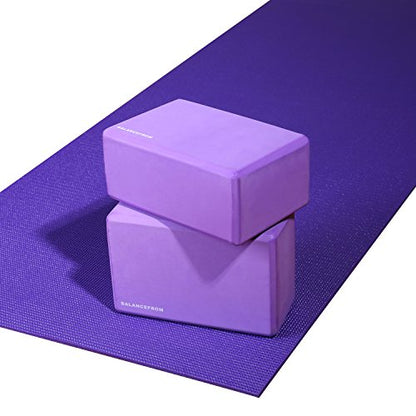 Fitvids Set of 2 High Density Yoga Blocks, 9"x6"x4" Each - color: Purple