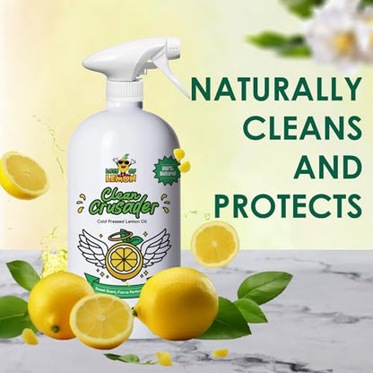 Clean Crusader Cold Pressed Lemon Oil All Purpose Cleaning Oil Spray for Degreasing, Hardwood Floors, Countertops and Bathroom - 24 oz - 1 Pack