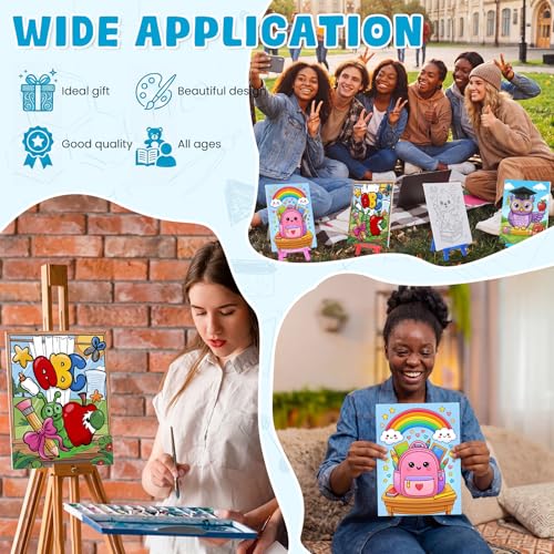 Blosssound 10 Set Back to School Pre Printed Canvas Pre Drawn Canvas Painting with Easel Kits 5" x 7" Outline Painting Panels for Beginners, DIY Craft Project, Party Favor, Home Decors - style: Back to School