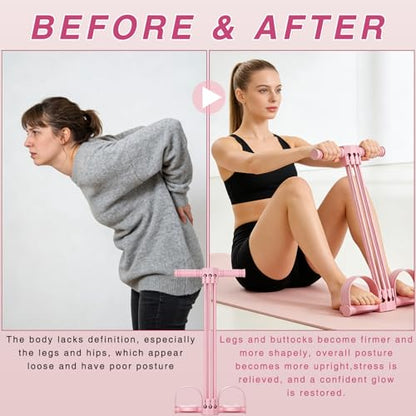 Pedal Resistance Bands with Handles,Upgrade 6-Tube Natural Rubber Foot Pedal Resistance Band，Multifunction Fitness Bands for Abdomen, Waist, Arm, Leg - color: Pink