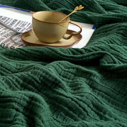 100% Cotton Muslin Blanket for Adult 50x70 4-Layers Gauze Throw - color: Dark Green, size: 50x70 inch