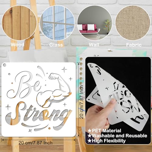 JSRQT 16 Pieces Christian Inspirational Stencils, Bible Verse Motivational Quotes Word Stencils Set, Plastic Reusable Template for Painting DIY Wood Wall Canvas Sign for Home Decoration, 20×20 CM - size: 20*20CM