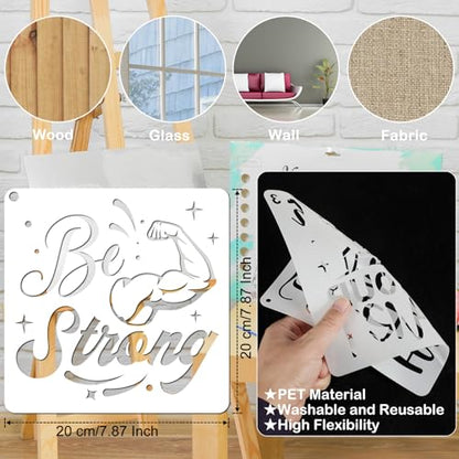 JSRQT 16 Pieces Christian Inspirational Stencils, Bible Verse Motivational Quotes Word Stencils Set, Plastic Reusable Template for Painting DIY Wood Wall Canvas Sign for Home Decoration, 20×20 CM - size: 20*20CM