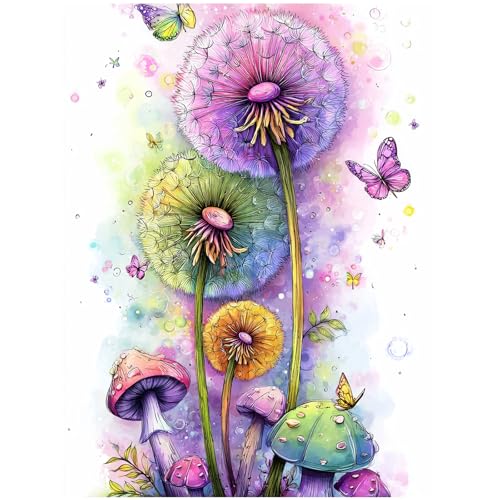 Dandelion Diamond Art Painting Kit: 5D Full Round Drill DIY with Flowing Seeds. A Relaxing Gem & Dot Art Craft for Adults, Beginners and Bedroom Home Wall Decor, 12x16 Inch Thoughtful Gift - color: QD139