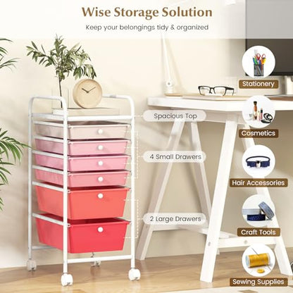 RELAX4LIFE 6-Drawer Rolling Storage Cart - Classroom Organization on Wheels w/Removable Plastic Drawers, Mobile Art Craft Cart for School Paper Home Office, Utility Cart with Drawers (Gradient Pink) - color: Gradient Pink