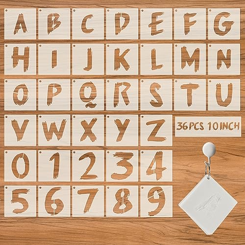 36Pcs Letter Stencils, Reusable Numbers & Alphabet Stencils,10 inch,Cursive | Reusable, Numbers & Alphabet, For Painting on Wood, Wall, Fabric, Rock, Chalkboard, Signage, Spray Painting Compatible - size: 10 IN