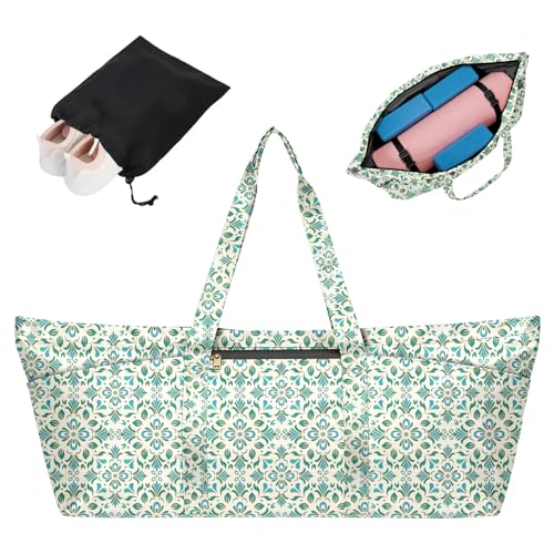 Yoga Mat Bag for Women Men Large Yoga Bag Travel | Gym Bag for Pilates Office Beach Workout, Yoga Mat Tote Carrier with Mat Strap for 1/4" 1/2" Thick Exercise Yoga Mat - color: Green Mandala Yoga Bag