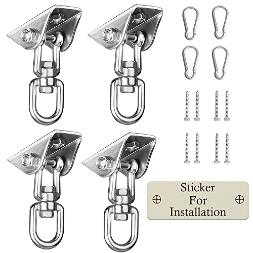 Heavy Duty Swing Hangers for Wooden Sets 2000 LB Capacity Hammock Hanger 360 Swivel Stainless Steel Swing Hardware Accessories 2 Packs for Porch Playground Yoga Heavy Bag - color: Silver, size: 4 Packs