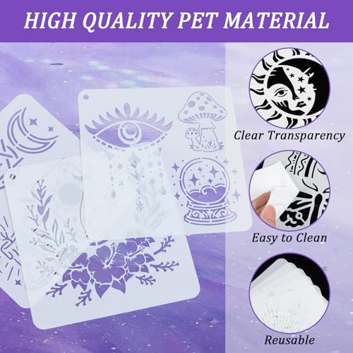 25 Pcs Wall Stencils for Painting, 6" Sun Moon Tarot Mandala Stencil, Mandala Tree of Life Art Stencils for Crafts Reusable Wood Wall Furniture Decor Gift Art